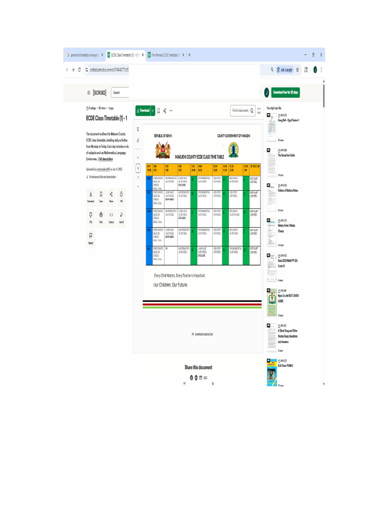 ECDE Timetable No Makueni | PDF
