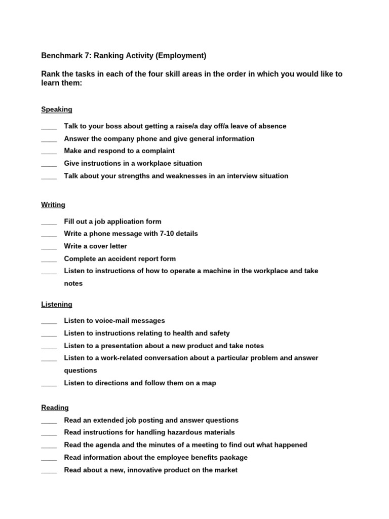 M2 S1 11 Benchmark 7 Ranking Activity | PDF