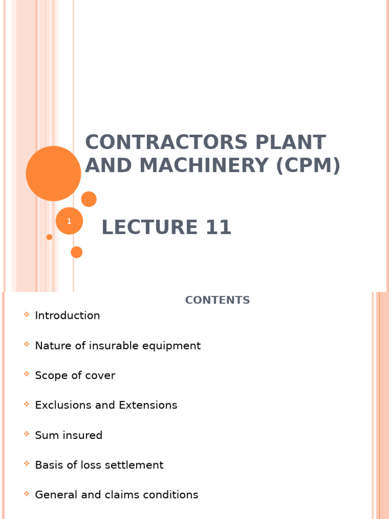 Lecture 11 Contractors Plant and Machinery Insurance | PDF | Insurance ...