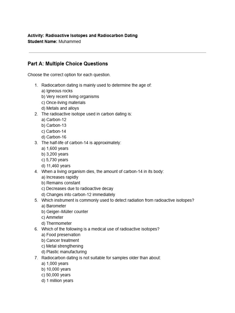 Activity - Radioactive Isotopes and Radiocarbon Dating | PDF ...