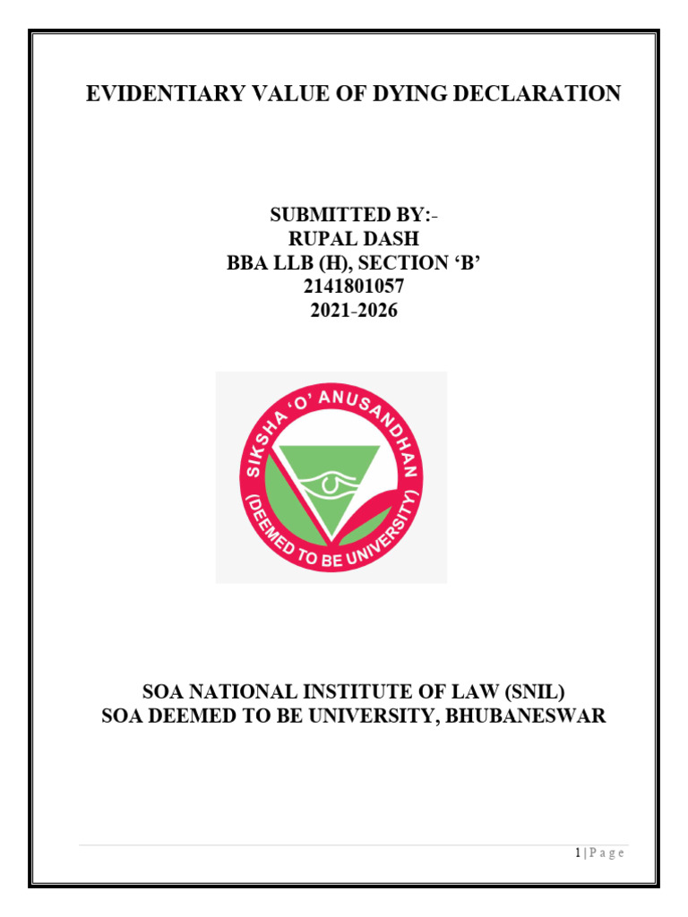 Evidenciary Value of Dying Declaration 7th Sem Pp | PDF | Evidence (Law ...