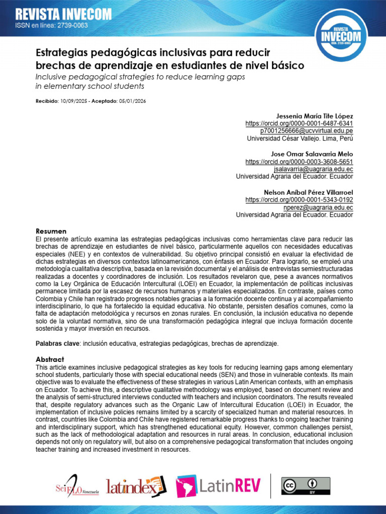 Estrategias Pedagógicas Inclusivas para Reducir Brechas de Aprendizaje ...