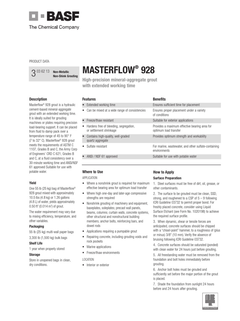 MASTER FLOW 928 - TDG | PDF | Concrete | Strength Of Materials