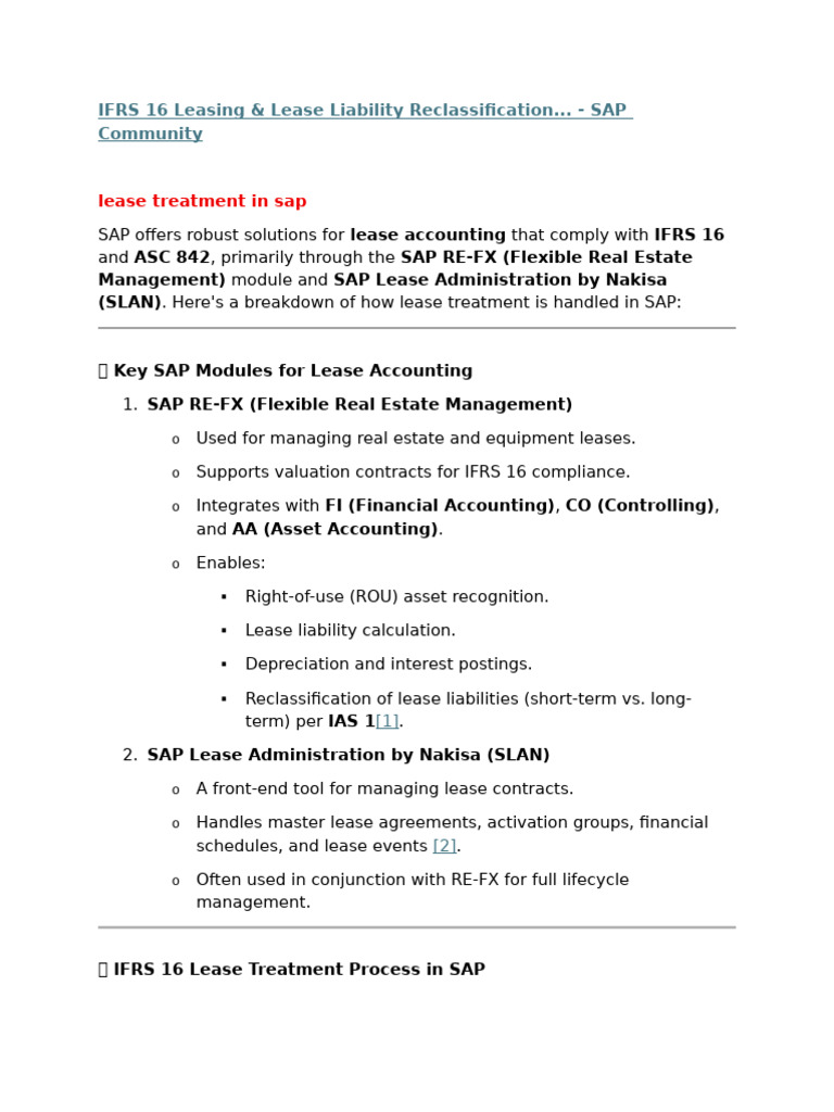 Lease Treatment in Sap | PDF | Valuation (Finance) | Balance Sheet
