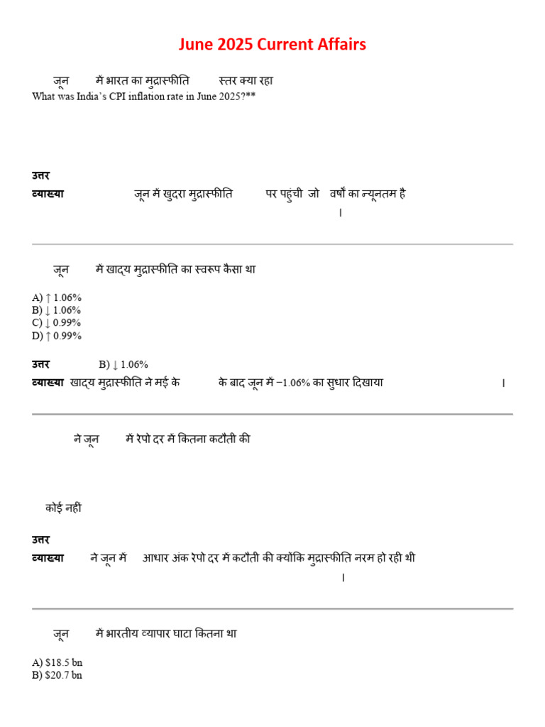 June 2025 Current Affairs | PDF
