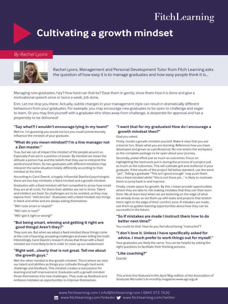 Cultivating a growth mindset_RL_Apr16 | PDF | Mindset | Social Psychology