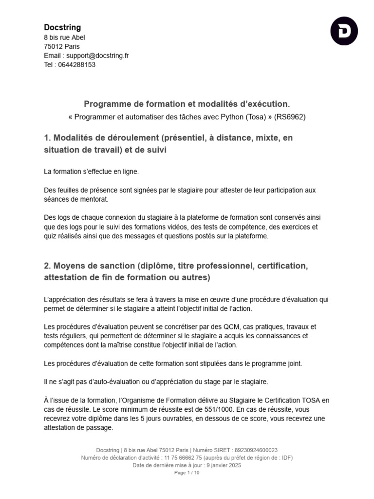 Programme de Formation Tosa | PDF | Python (Langage de programmation ...