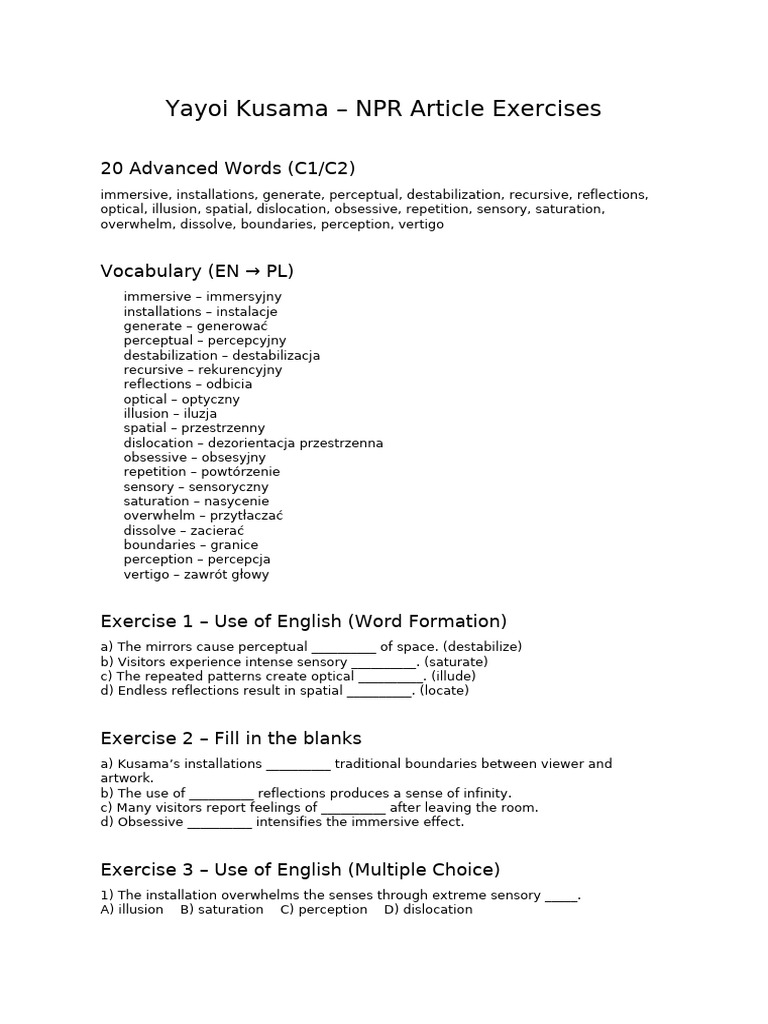 Kusama NPR Use of English C1 Exercises en | PDF