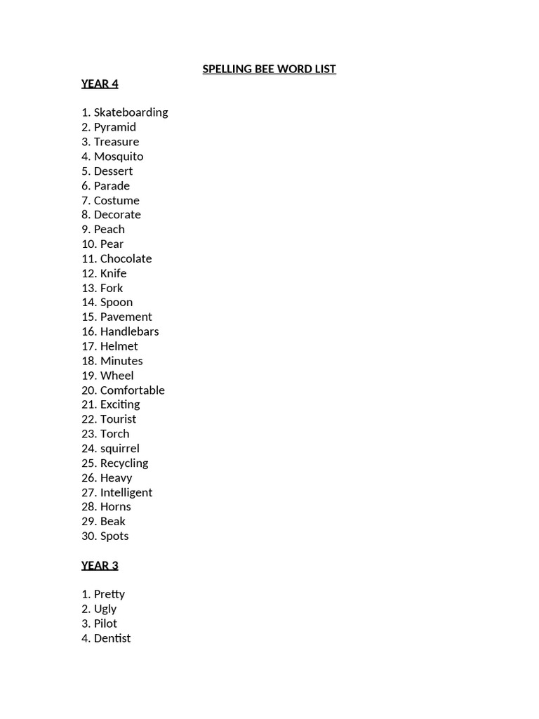 Spelling Bee Word List | PDF
