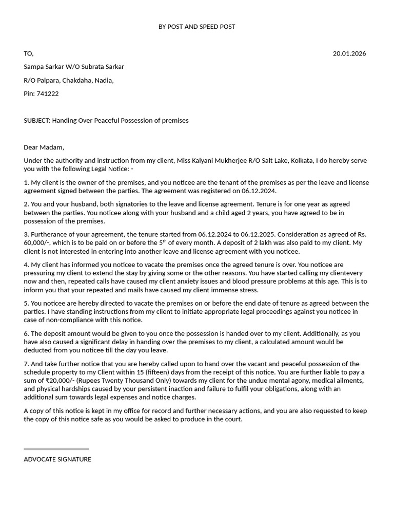 Eviction Sample Notice | PDF | Eviction