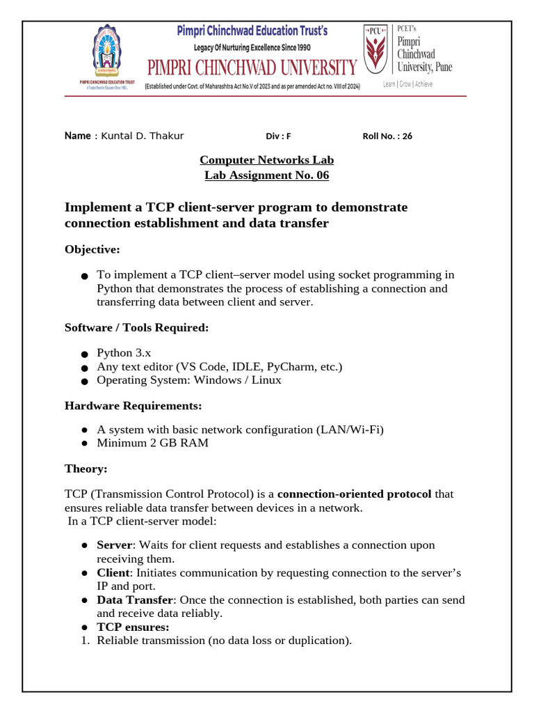 Lab_6[1]kuntal | PDF | Transmission Control Protocol | Network Socket