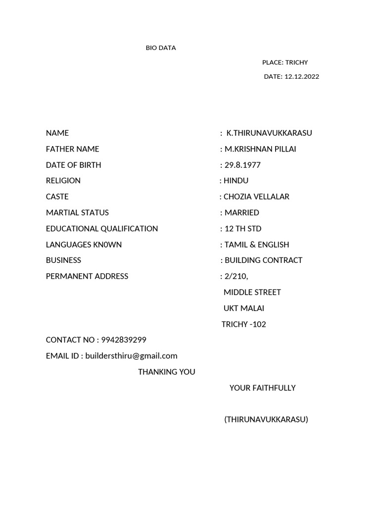 Bio Data | PDF