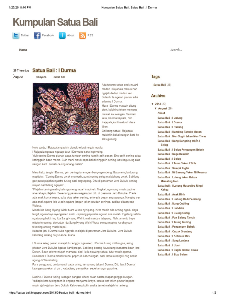 Kumpulan Satua Bali - Satua Bali - I Durma | PDF
