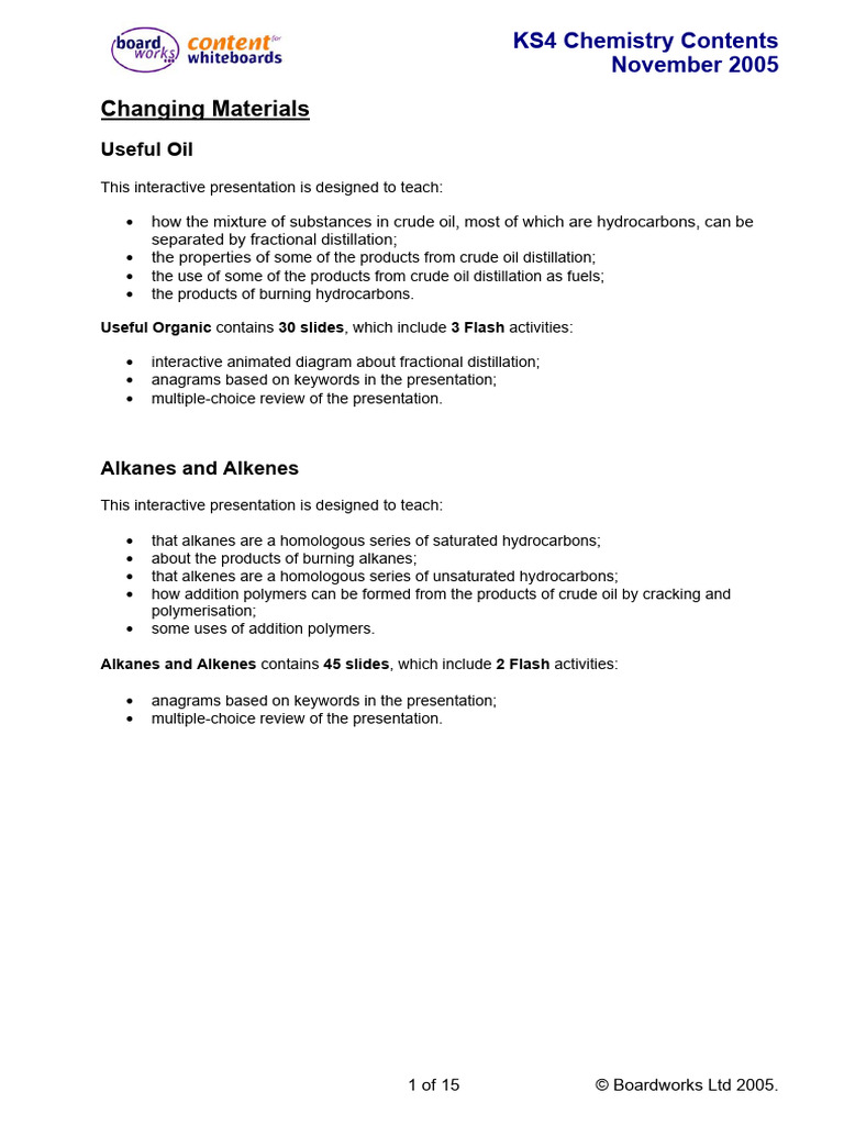 Boardworks KS4 Chemistry Contents | PDF | Ion | Chemical Bond