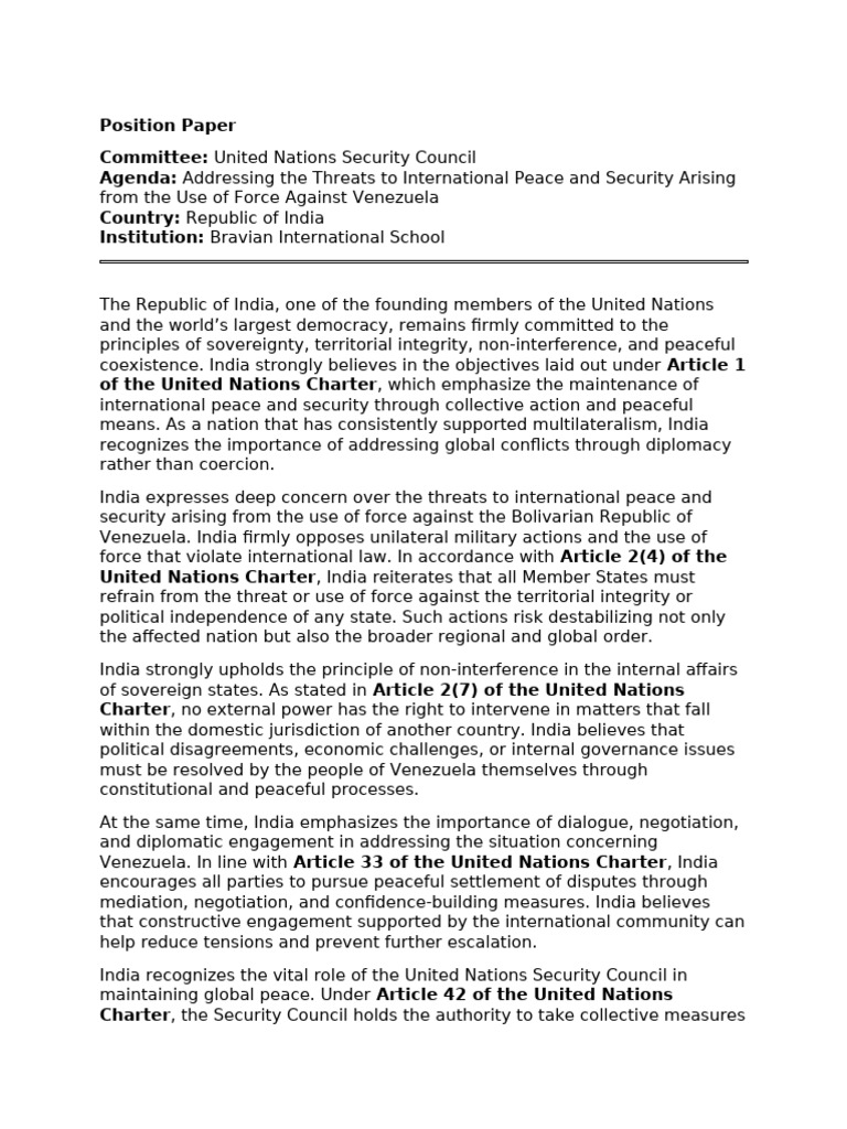 India Unsc Position Paper (With Articles) | PDF | United Nations ...