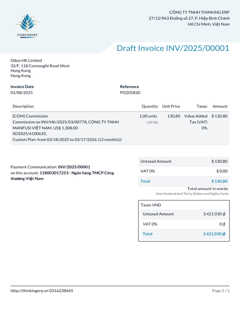 Draft Invoice INV/2025/00001 | PDF