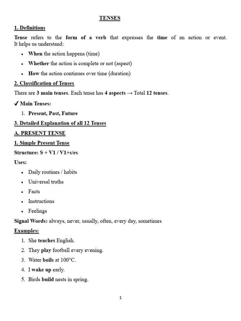TENSES | PDF | Grammatical Tense | Linguistics