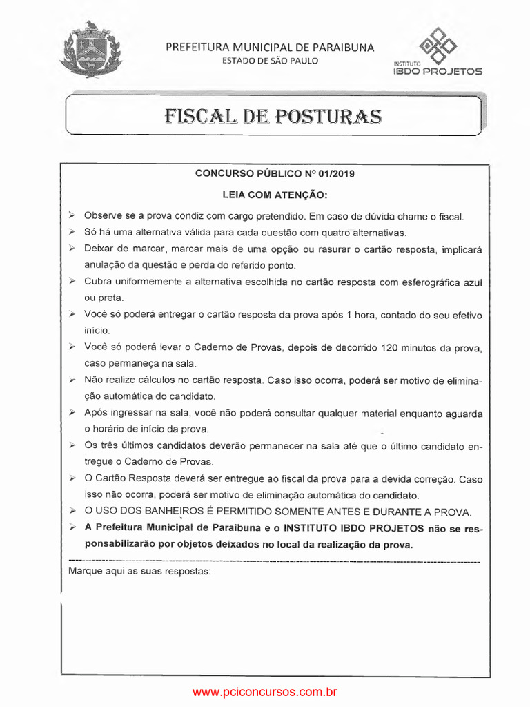 Prova - Fiscal de Postura | PDF