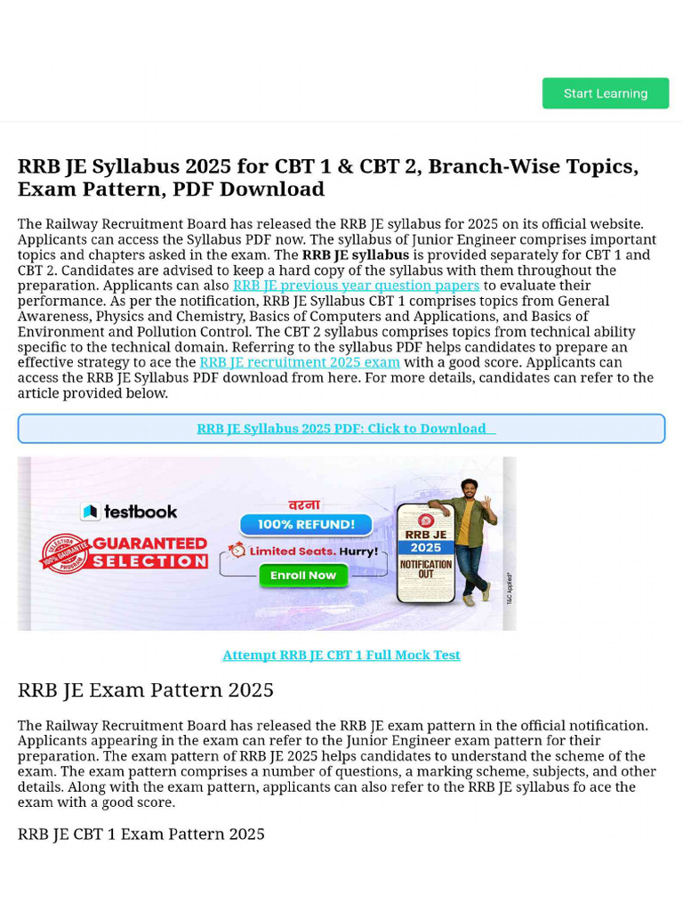 RRB JE Syllabus 2025 For CBT 1 & CBT 2, Branch-Wise Topics, Exam ...