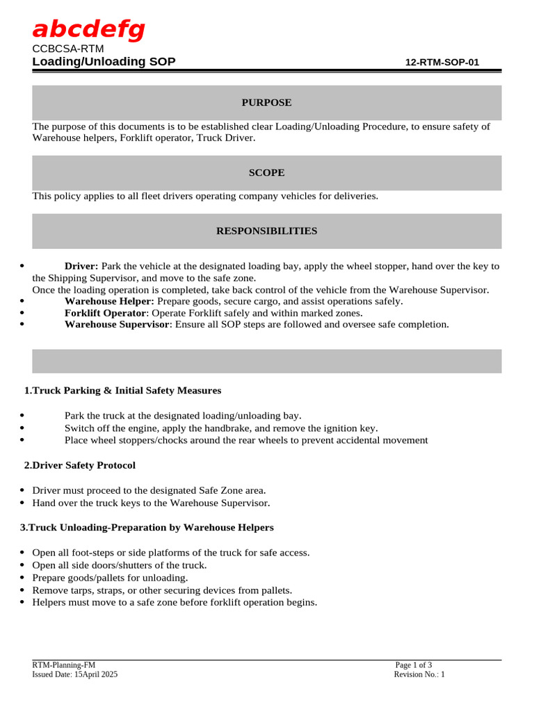 Loading/Unloading Procedures | PDF | Forklift | Warehouse