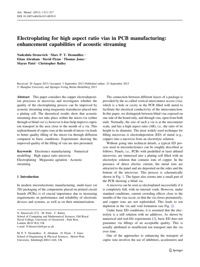 Electroplating For High Aspect Ratio Vias in PCB M | PDF ...