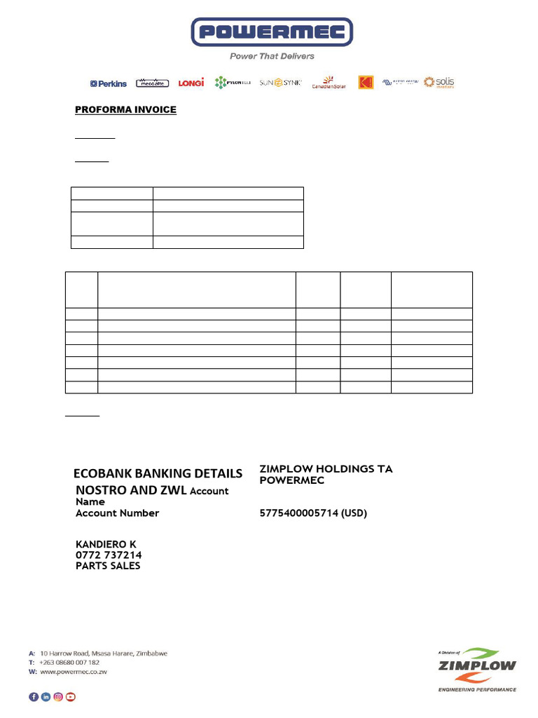 Ecobank Banking Details Nostro and ZWL: Bishard 0772707693 | PDF