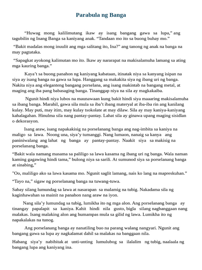 Parabula NG Banga | PDF
