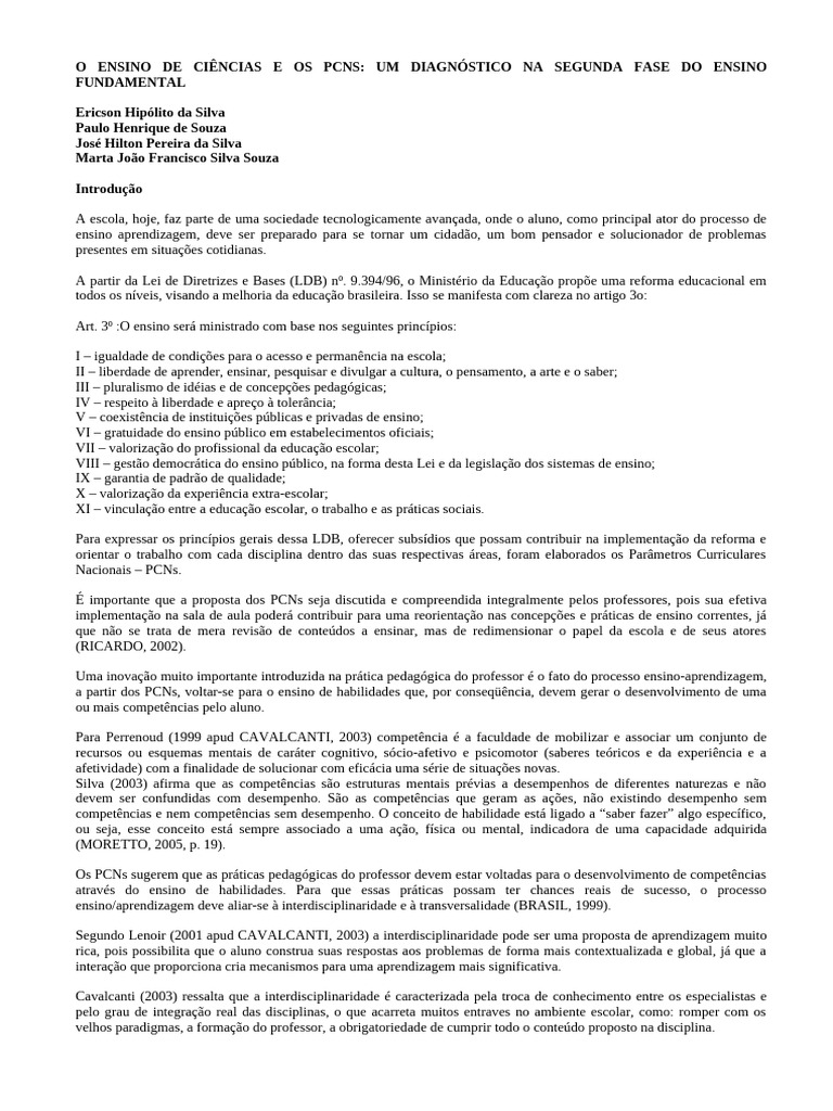 O Ensino de Ciências e Os PCNS | PDF | Science | Aprendizado