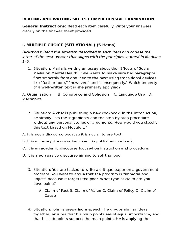 Final Reviewerrrr For READING AND WRITING SKILLS | PDF | Semantics | Essays