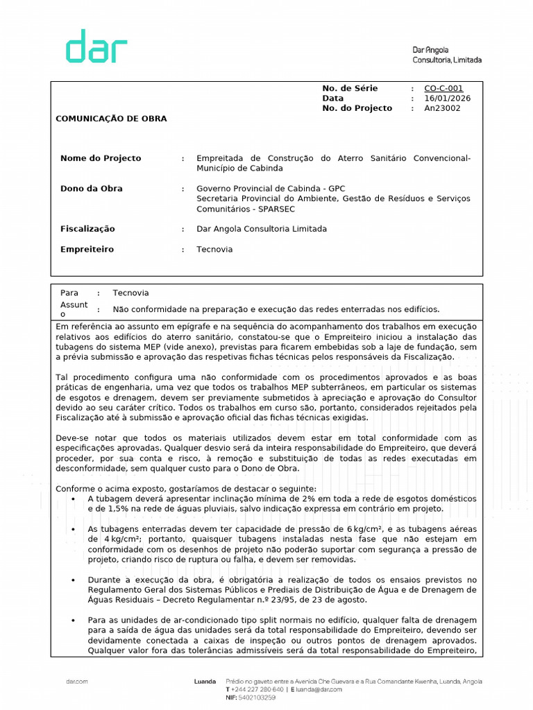 001 Comunicação de Obra CO C 001 | PDF | Aterro
