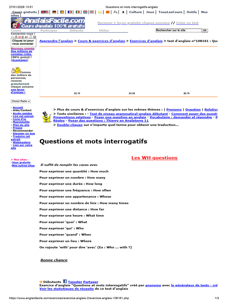Questions Et Mots Interrogatifs-Anglais5 | PDF | Syntaxe | Grammaire