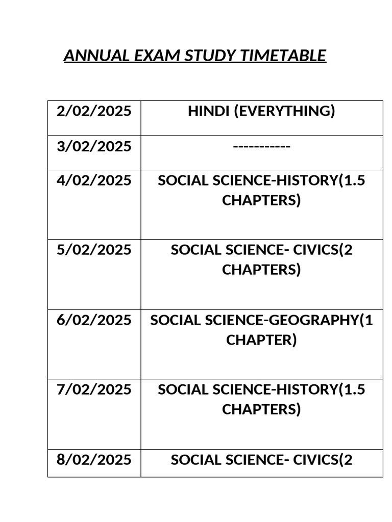 Annual Exam Study Timetable | PDF