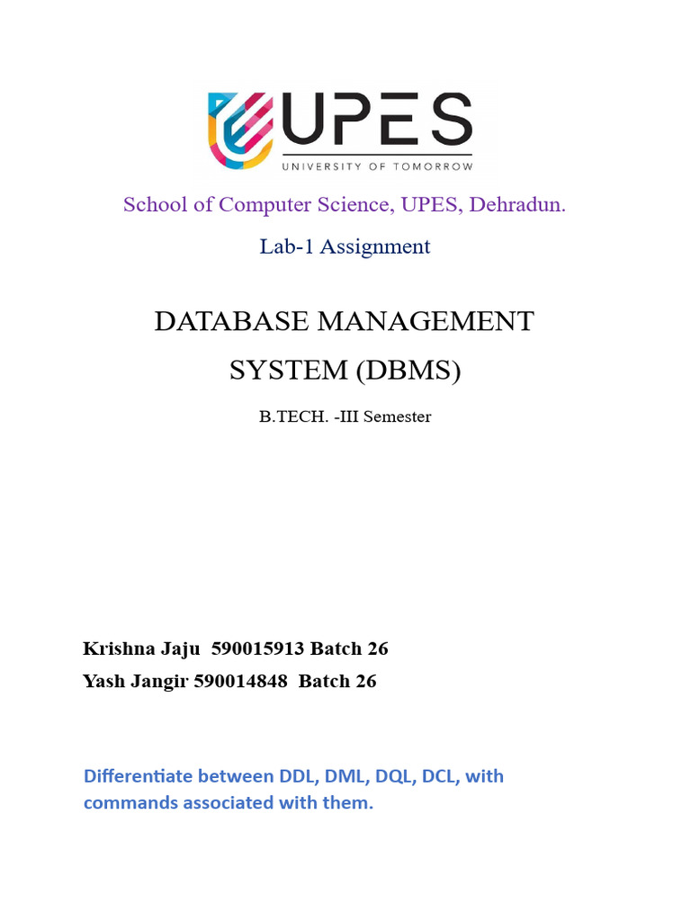 Yash Jangir 590014858 & Krishna Jaju 590015913 b26 Dbms LAB FILE | PDF ...