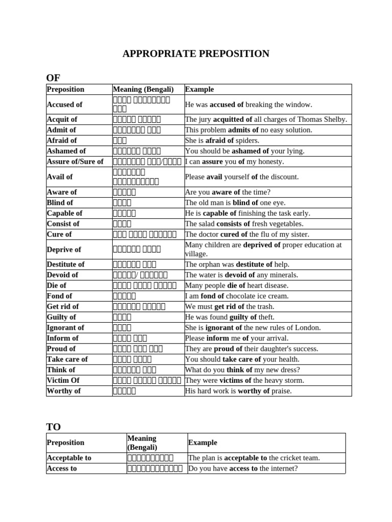 Appropriate Preposition | PDF
