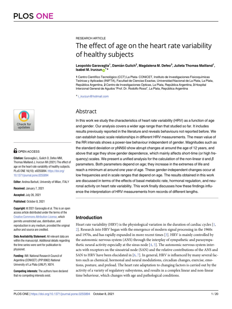 The Effect of Age On The Heart Rate Variability of Healthy Subjects | PDF