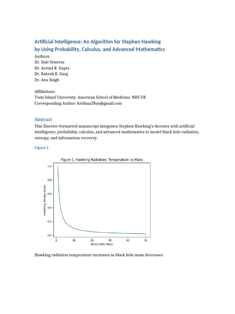 Artificial Intelligence Algorithm For Stephen Hawking Elsevier | PDF
