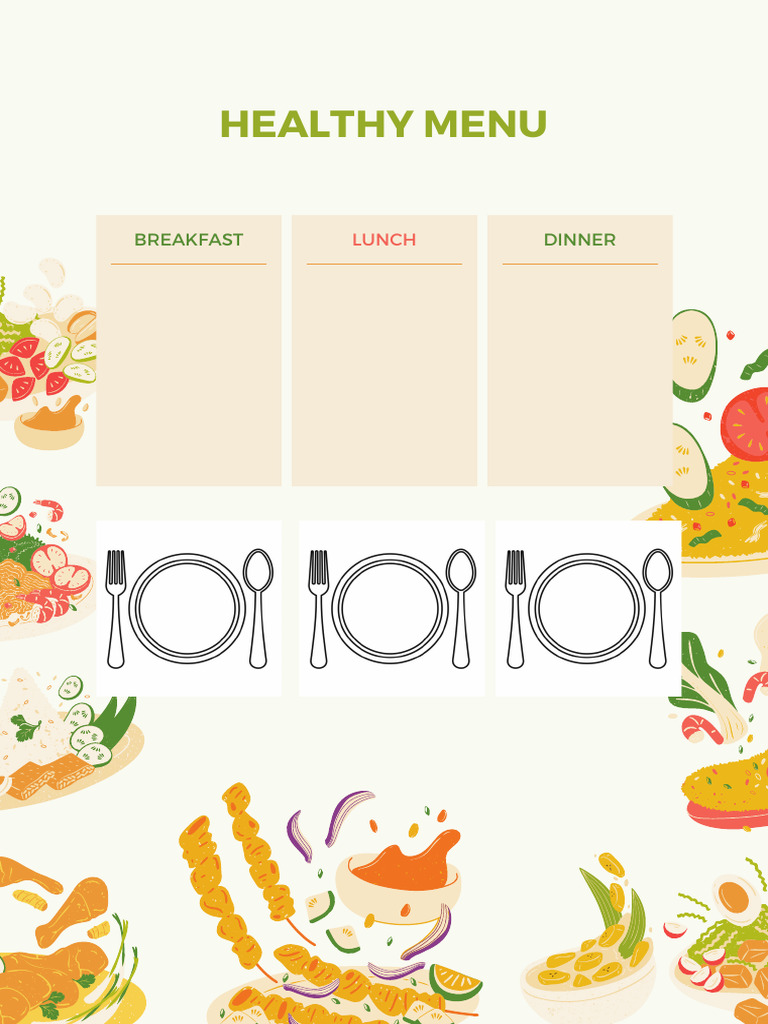 Orange Illustrative Weekly Healthy Diet Meal Plan | PDF