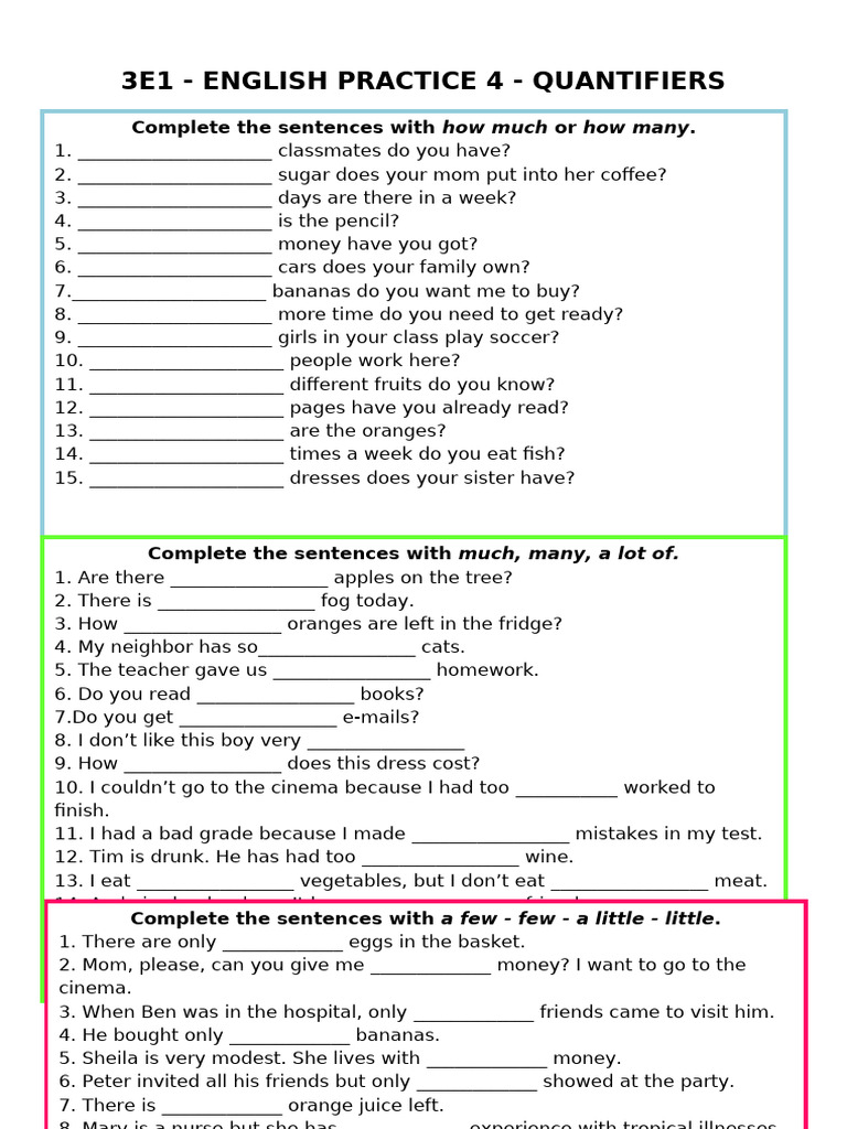 English Practice 4 - Quantifiers | PDF