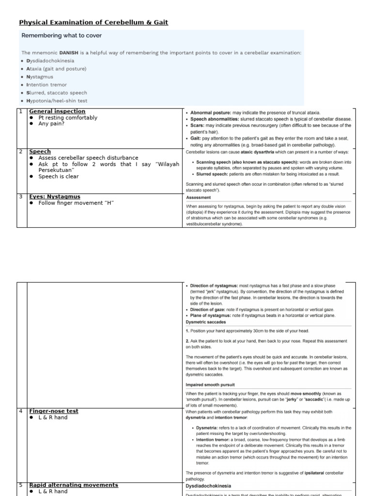 Cerebellum Gait Examination | PDF