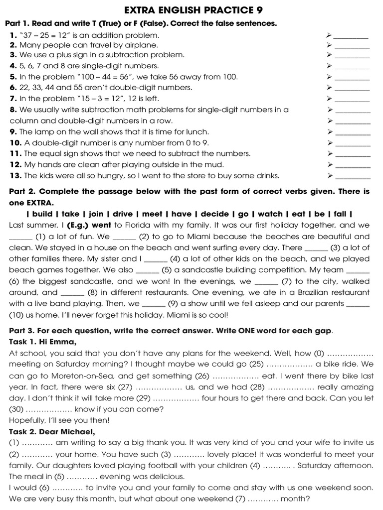 Extra English Practice 9 - Unit 7 | PDF