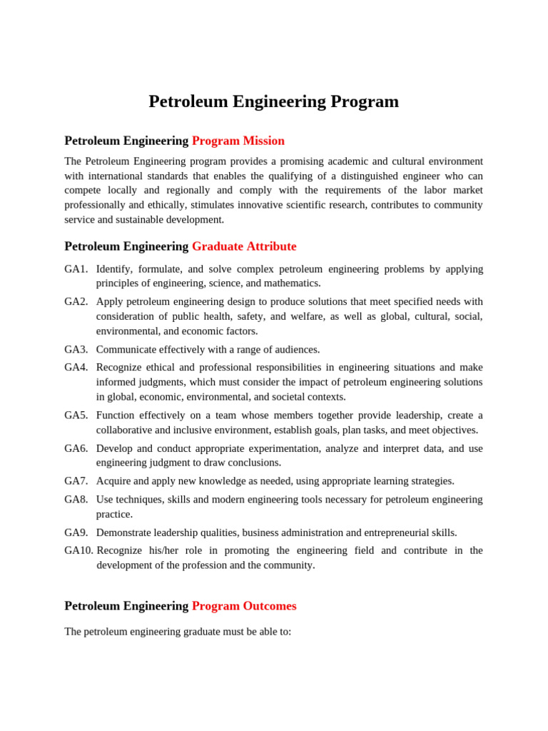 Petroleum Engineering Program - Mission-Outcomes-Graduate Attribute ...