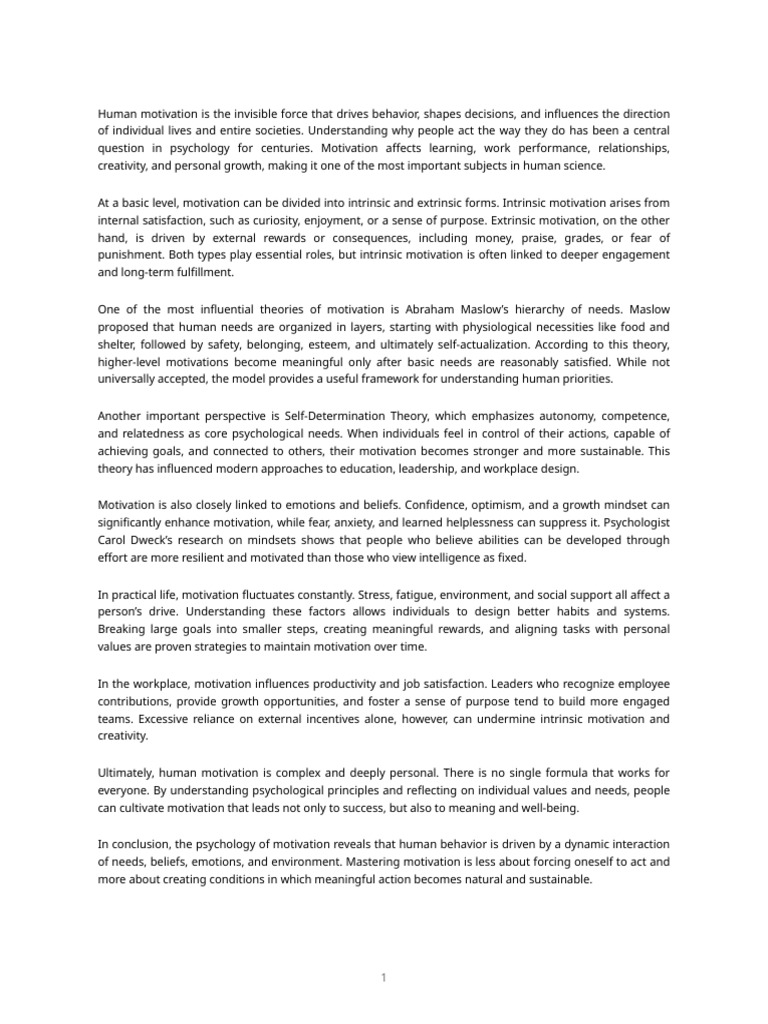 Document 2 - The Psychology of Human Motivation | PDF | Motivational ...