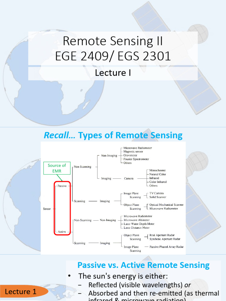 Remote Sensing II - EGE 2409 - EGS 2301 - Lecture - I | PDF | Infrared ...