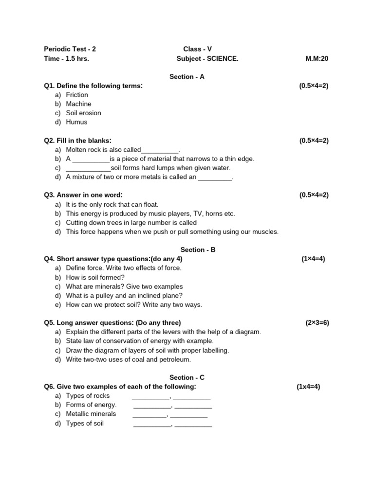 Periodic Test - 2 Class - V | PDF