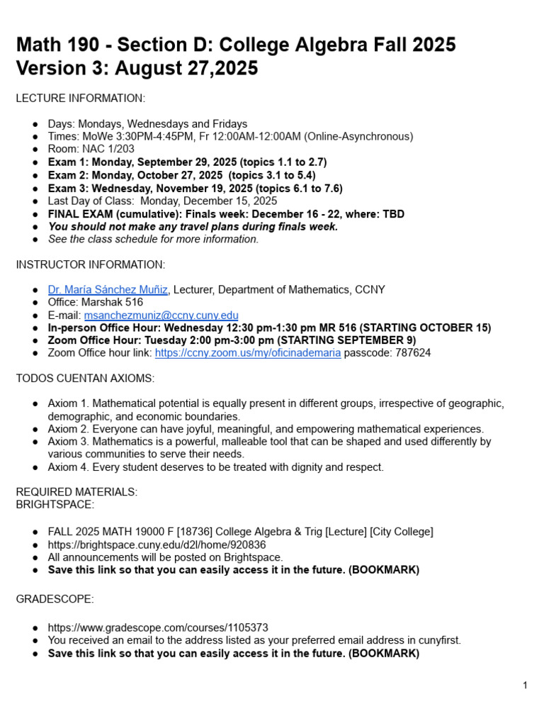 Syllabus Math 190 - Section D - College Algebra Fall 2025 V3august27 ...