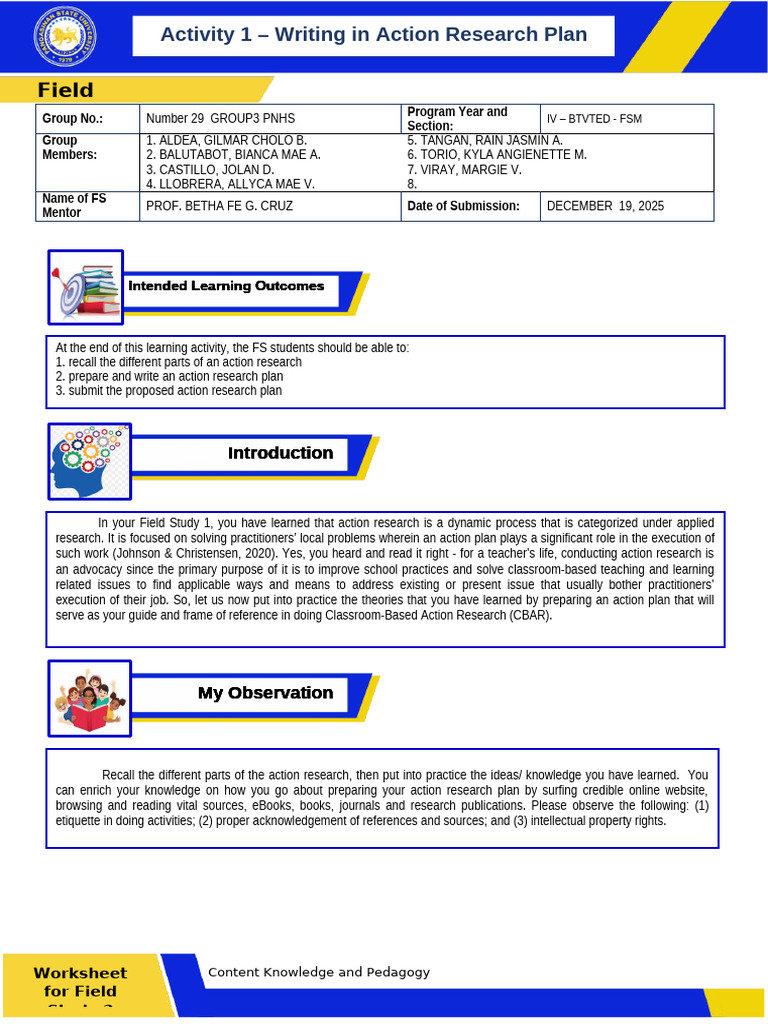FS2-Worksheet-1-Writing in Action Research Plan | PDF | Critical ...