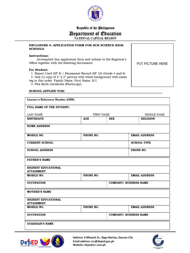 Enclosure 4 Application Form For Sci HS v2 | PDF