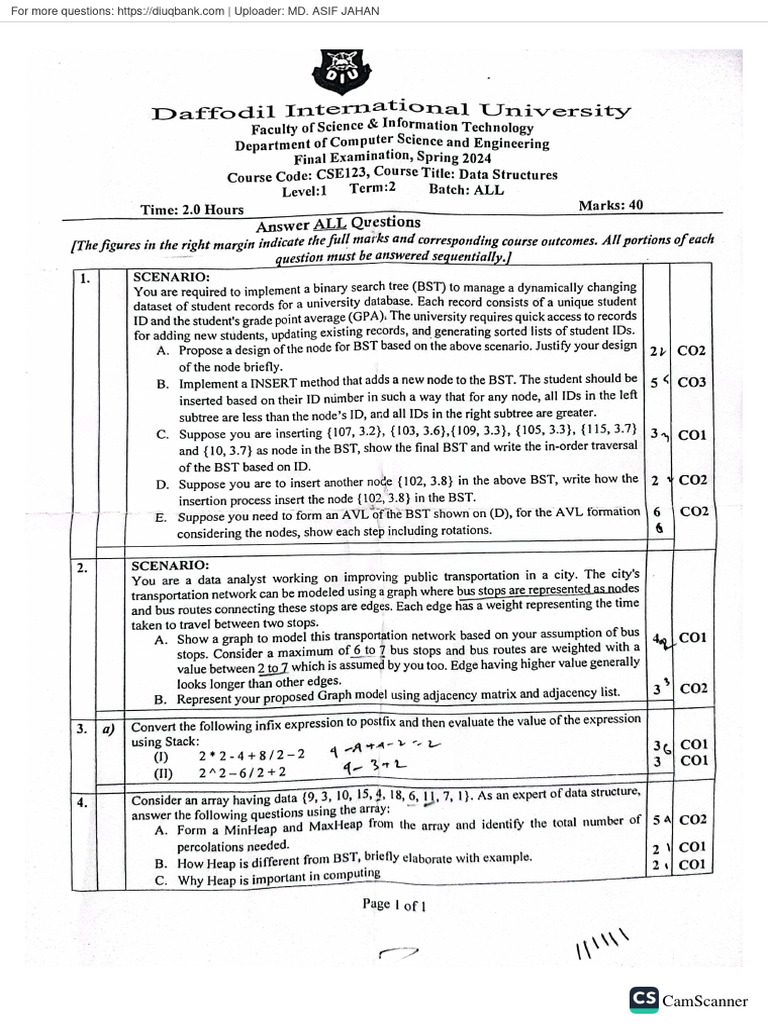 Data Structures (CSE), Spring 24, Final Watermarked | PDF