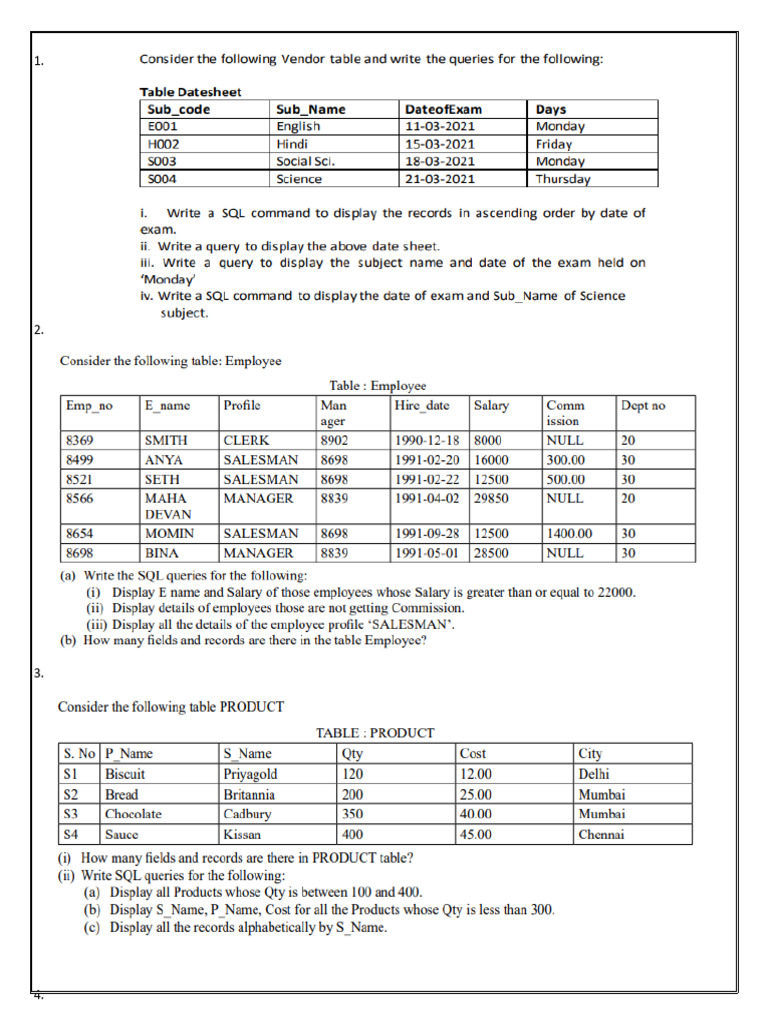 SQL Practice Questions | PDF