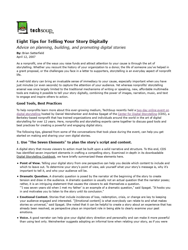 Eight Tips For Telling Your Story Digitally: Advice On Planning ...